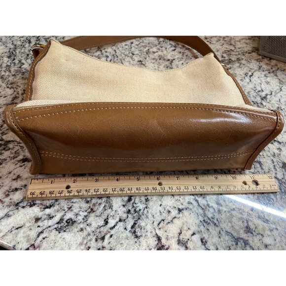 Liz Claiborne Shoulder Bag Beige Brown  Jute Cotton Blend Minimalist Preppy - Picture 9 of 10